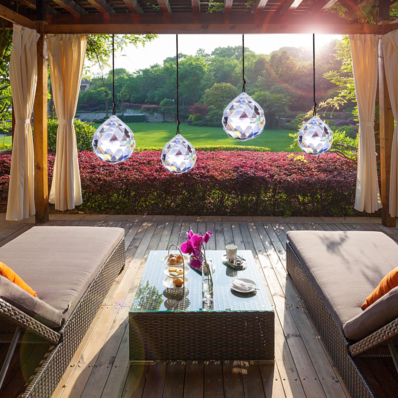 4 colgantes decorativos de cristal, arco iris, atrapasueños de cristal, decoración de prisma, bola de cristal, cristales como decoración, adorno colgante de cristal para el hogar, oficina, jardín