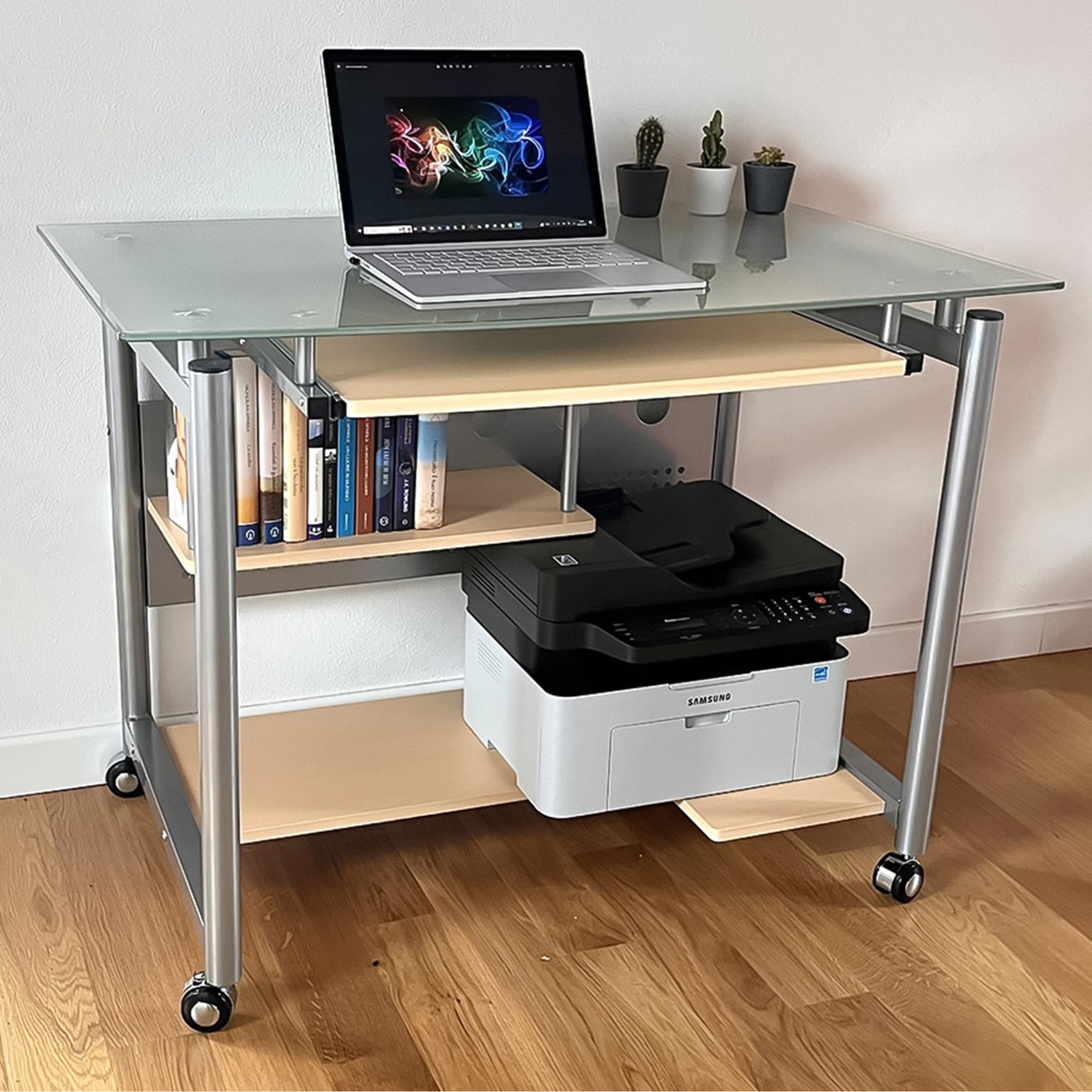 yelloo - Scrivania con Ruote Salvaspazio, Scrivania per Computer Picccola, per Ufficio, Cameretta, Scrivanie Moderne a Rotelle dal Design Semplice, Ideale per Zona Studio e Smart Working (Mod. WHEEL)
