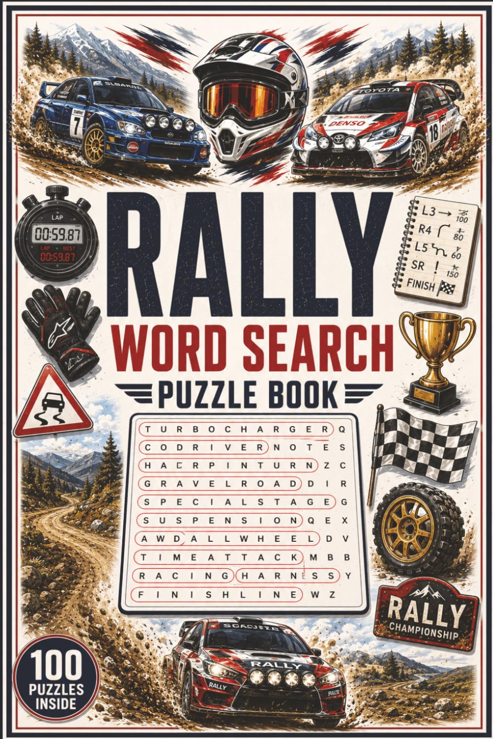 Rally Word Search Puzzle Book - 100 Puzzles - 1200 Words - 6x9 - Easy to read: Rally racing puzzle book, easy to use