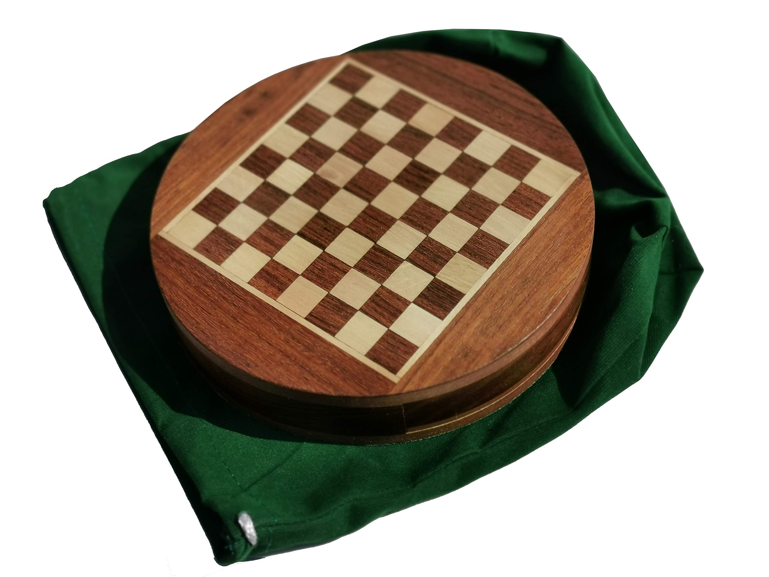 SchachQueen - Ajedrez Viajero, Redondo, magnético, con Incrustaciones de Acacia/Madera de boj – Diámetro de 16 cm, KH 20 mm, FG 12 mm