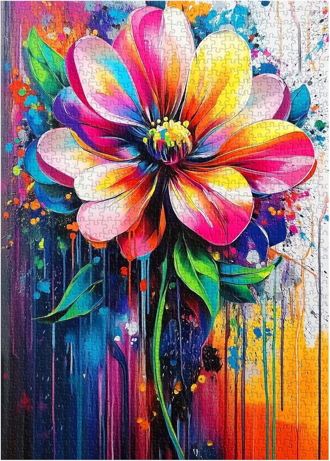 Rainbow Flower 1000 Piece Puzzle for Adults, Nature Floral Art Jigsaw Puzzles, Colorful Gradient Plant Puzzle as Home Wall Decor