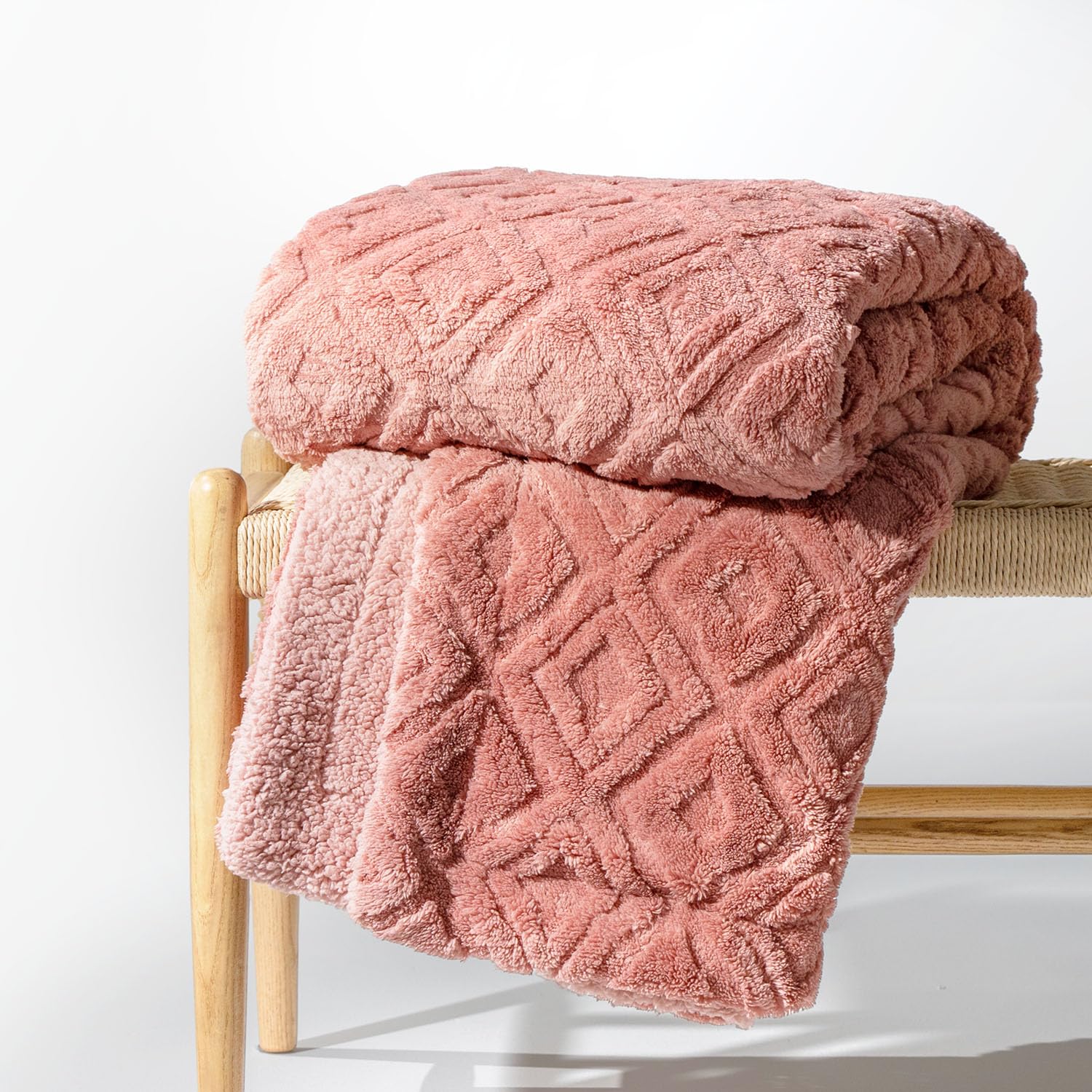 Evergrace Jacquard Boho Sherpa Fleece Throw Blanket For Couch