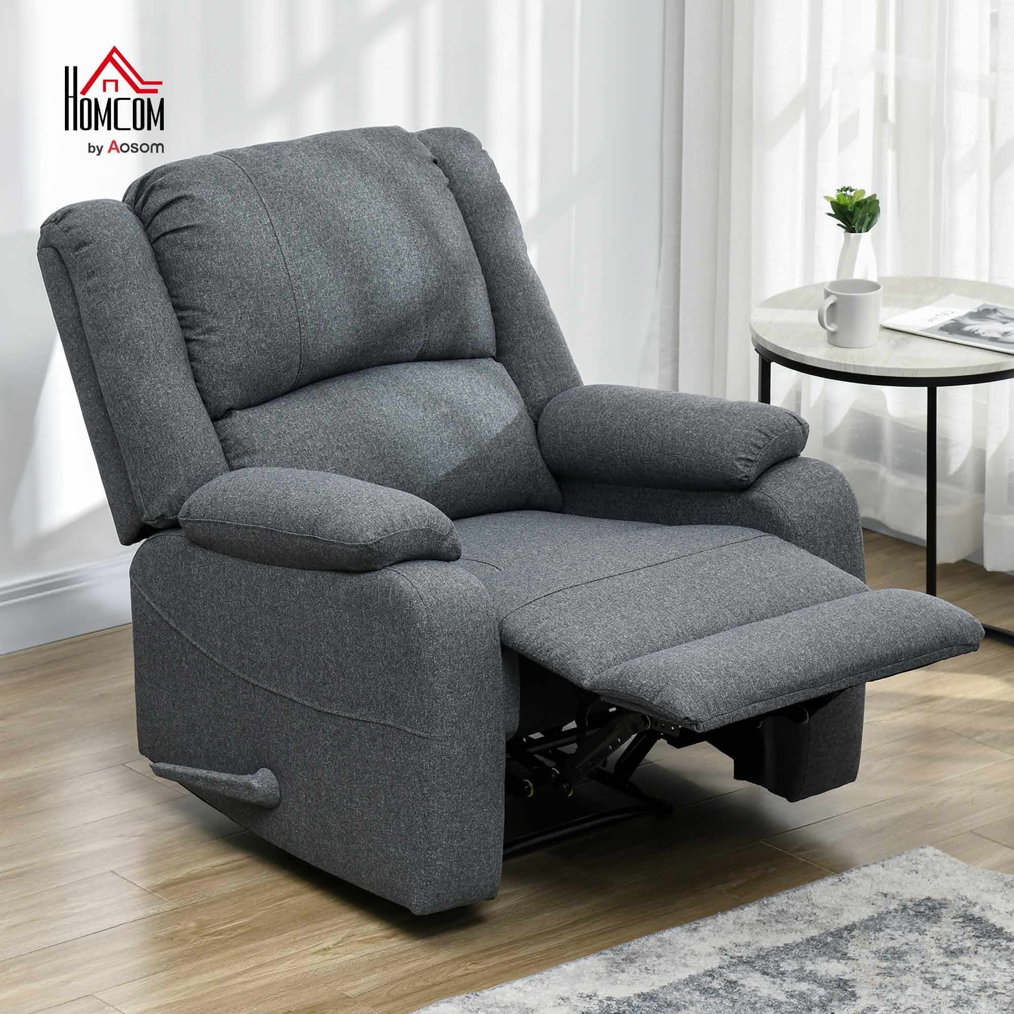 HOMCOM Relaxsessel Fernsehsessel mit Liegefunktion Liegesessel Sessel mit Verstellbarer Rückenlehne, Fußstütze TV-Sessel mit Leinenoptik für Wohnzimmer Schlafzimmer, Dunkelgrau