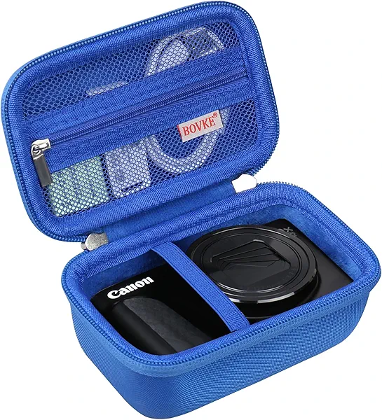 BOVKE Travel Case for Canon PowerShot SX740 HS Digital Camera, Storage Bag Holder for Canon SX730/ SX720/ SX620/ G7X Camera with Extra Pocket for Batteries, Cables, SD Cards, Blue