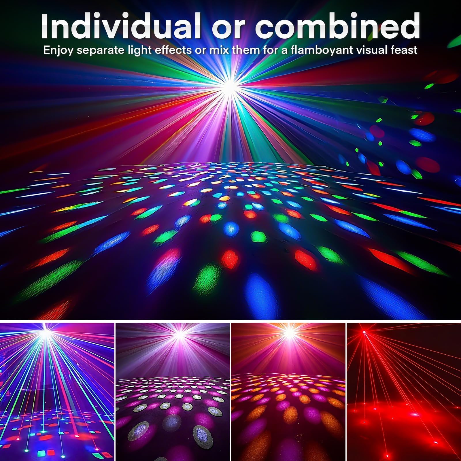 Lumières Disco 6 en 1 avec Trépied, Jeu de Lumière Disco avec 2 Boules Disco Lumière DJ RGB Activée par Musique, Effet Stroboscopique, Lampe de Scène pour Fête, Mariage, Soirée DJ, Noël et Halloween