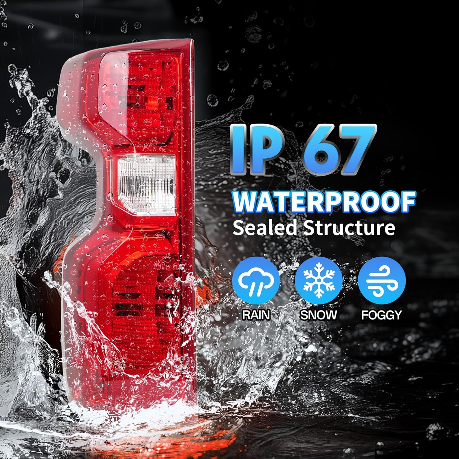 Driver Side Tail Light Assembly Compatible With Chevy Silverado 1500 2500HD 3500HD for 2019-2024, Halogen Type Left Rear Brake Lamp, with Bulb Harness