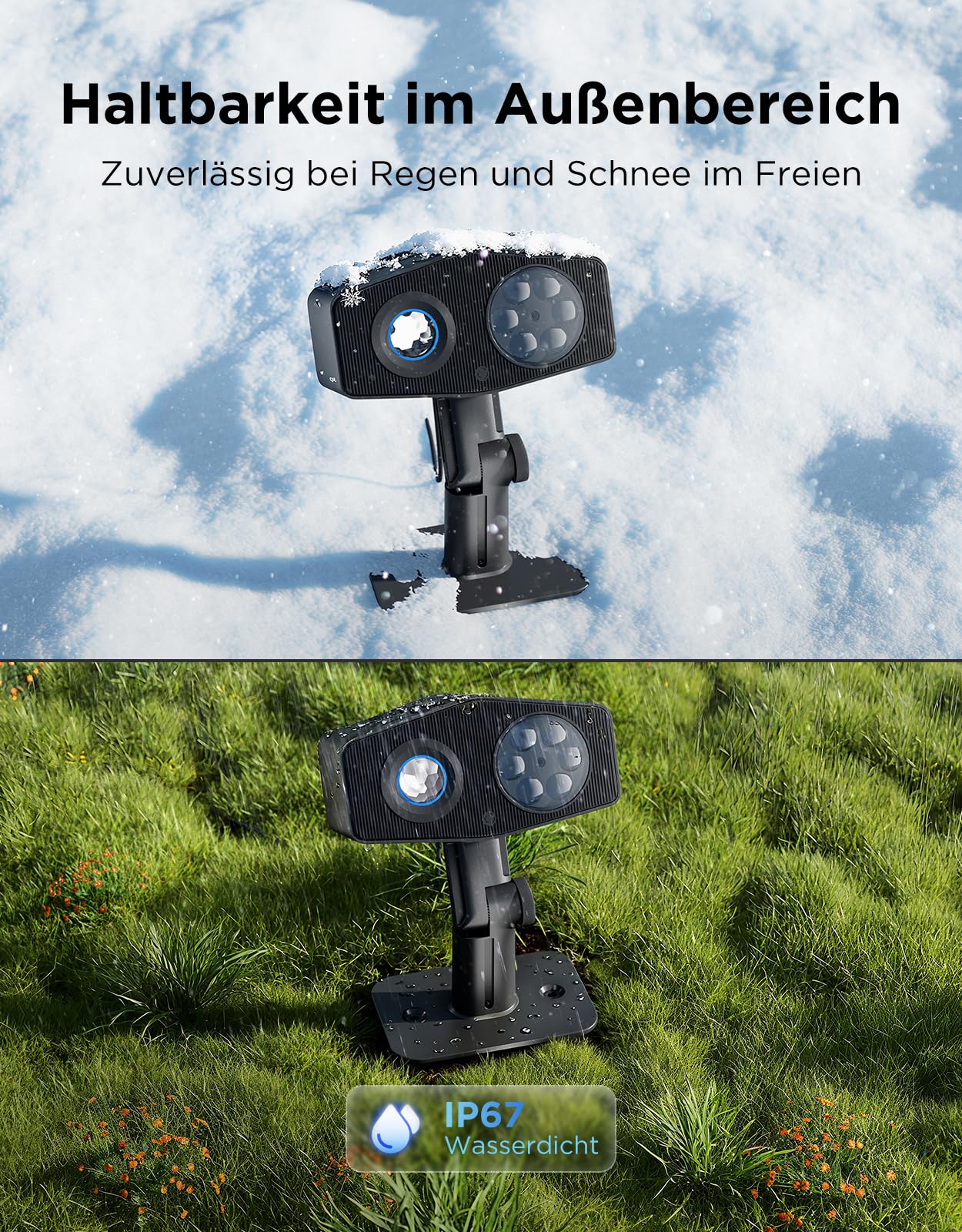 Govee Led Outdoor Schneeflocken Projektor, RGBW Wasserwellenprojektor mit 20 Gobos, IP67 Wasserdicht Projektionslampe, 58 Szenenmodi für Festivals, Funktioniert mit Alexa, Matter, Google Assistant