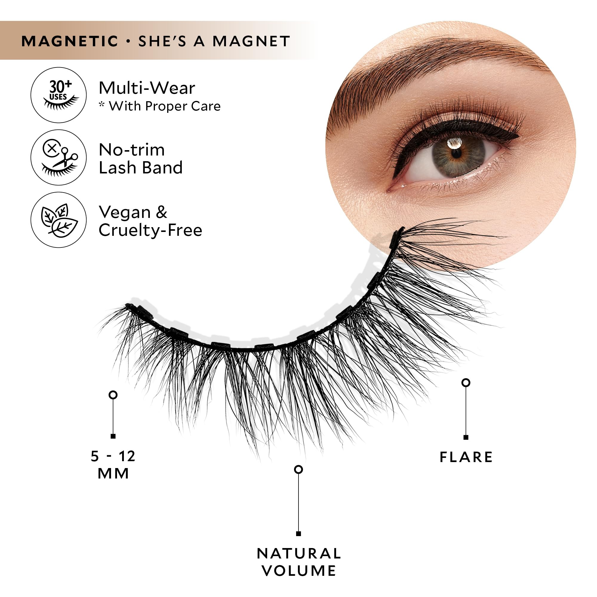 VELOUR Magnetische Wimpern, luxuriöse Wimpern, wiederverwendbar, bis zu 30 Mal vegan, für alle Arten von Augen, natürliche Wimpern, magnetischer Eyeliner nicht im Lieferumfang enthalten (She'S A