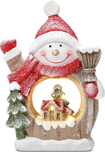 Figuras de Muñeco de Nieve de Navidad Clásicos de Resina con Luces LED, Figuras de Muñeco de Nieve Ideales para Decoración Interior del Hogar que