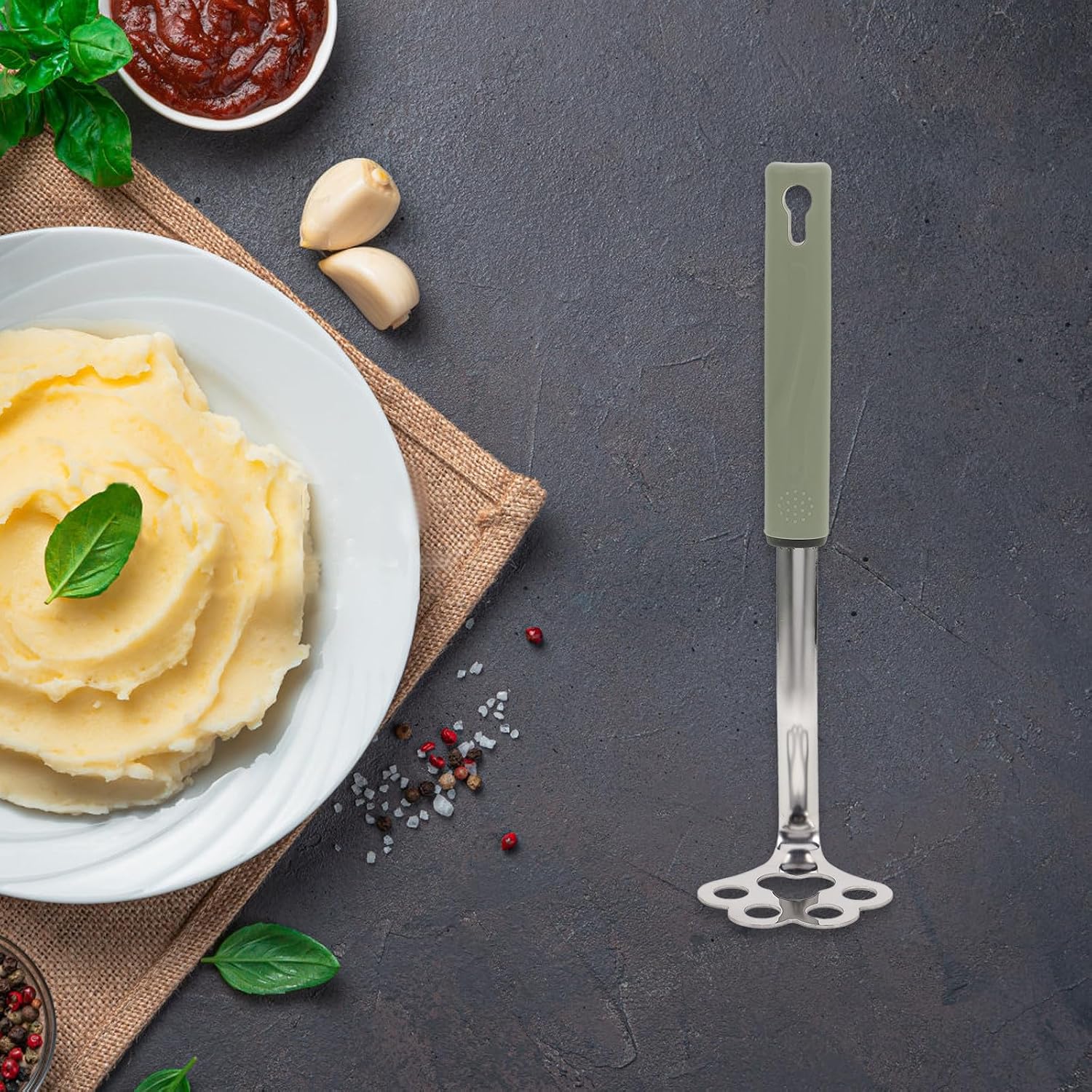 Stainless Steel Potato Masher Cat Paw Shape Vegetable and Bean Smasher Food Masher for Food Preparation Manual Crusher Kitchen Tool in Matcha Green image 4