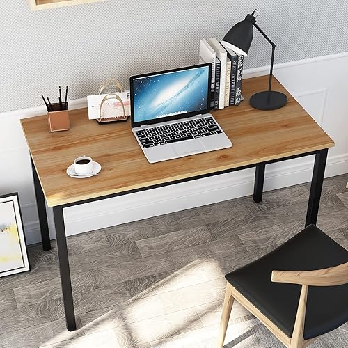 Miniatura 2 de DlandHome Escritorio pequeño para computadora, mesa de oficina en casa, mesa de escritura, mesa de estudio, escritorio de juegos, estación de Madera