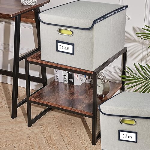 Miniatura 7 de Caja organizadora de archivos plegable, cajas de almacenamiento para colgar archivos con tapa, caja de carpetas de archivos portátil de lino con