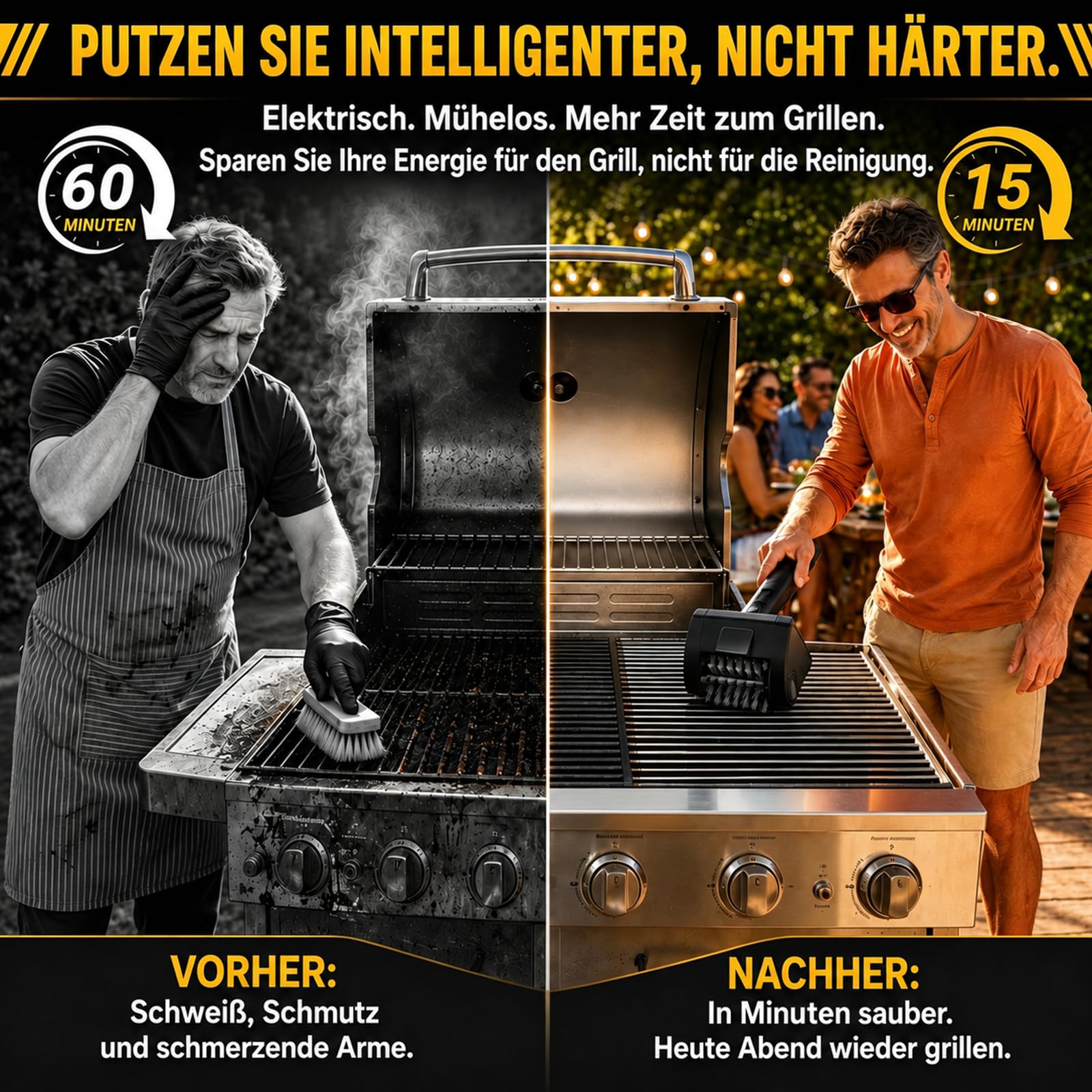 KINGLEAD Elektrische Grillbürste Kabellose BBQ Reinigungsbürste 4000 mAh | 2 Geschwindigkeiten, Edelstahl 304 Bürstenkopf, LED Licht, Schaber & Handschuhe für einfache Grillreinigung
