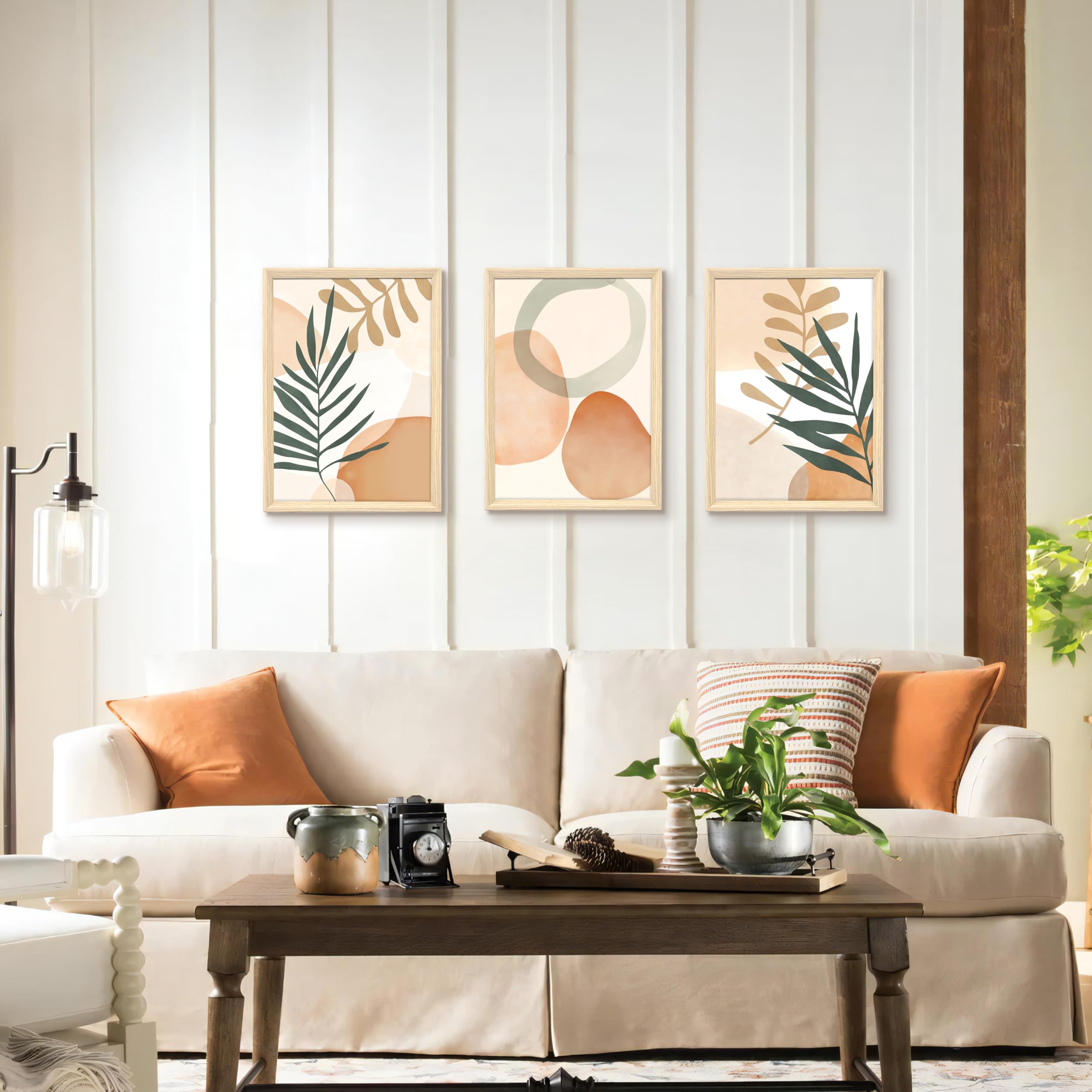 3 Pcs Wooden Framed Canvas Wall Art Set Bohemian Sage Green Canvas Prints Poster Geometric Line Beige Green Pictures for Living Room Bedroom Dinning Room Hallway Stairs Wall Decor 30x40cm x3pcs — view 497