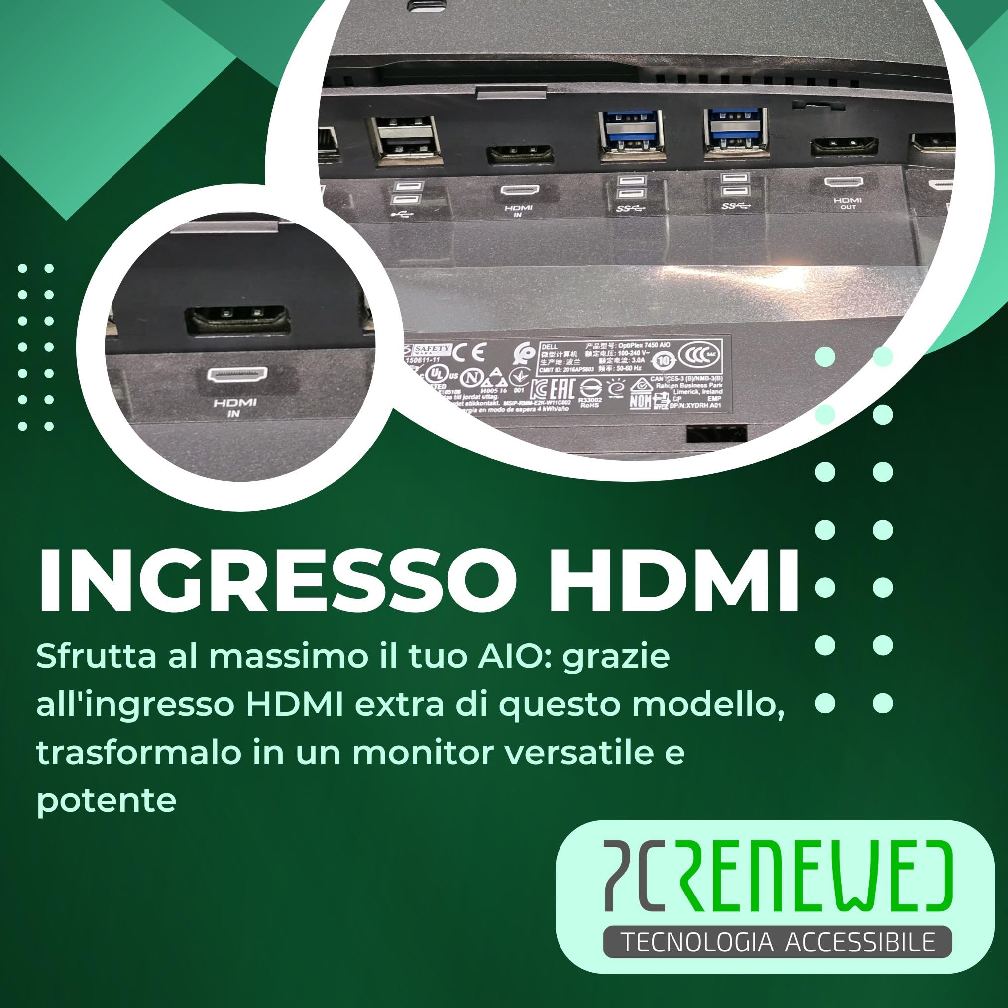 OptiPlex 7450 All in One PC 23" Full HD Core i5 7500 Windows 11 16GB RAM 256GB SSD + 500GB HDD WIFI HDMI Ricondizionato