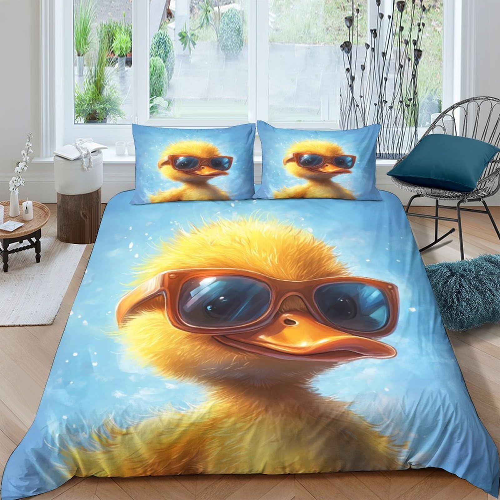 Ctjqhvkz Style-5 3D Printed Cool Duck Fitted Sheet Microfiber Soft Blue Cartoon Sunglasses Bed Sheet For Bedroom Guest Room Decor Single（135X200cm）