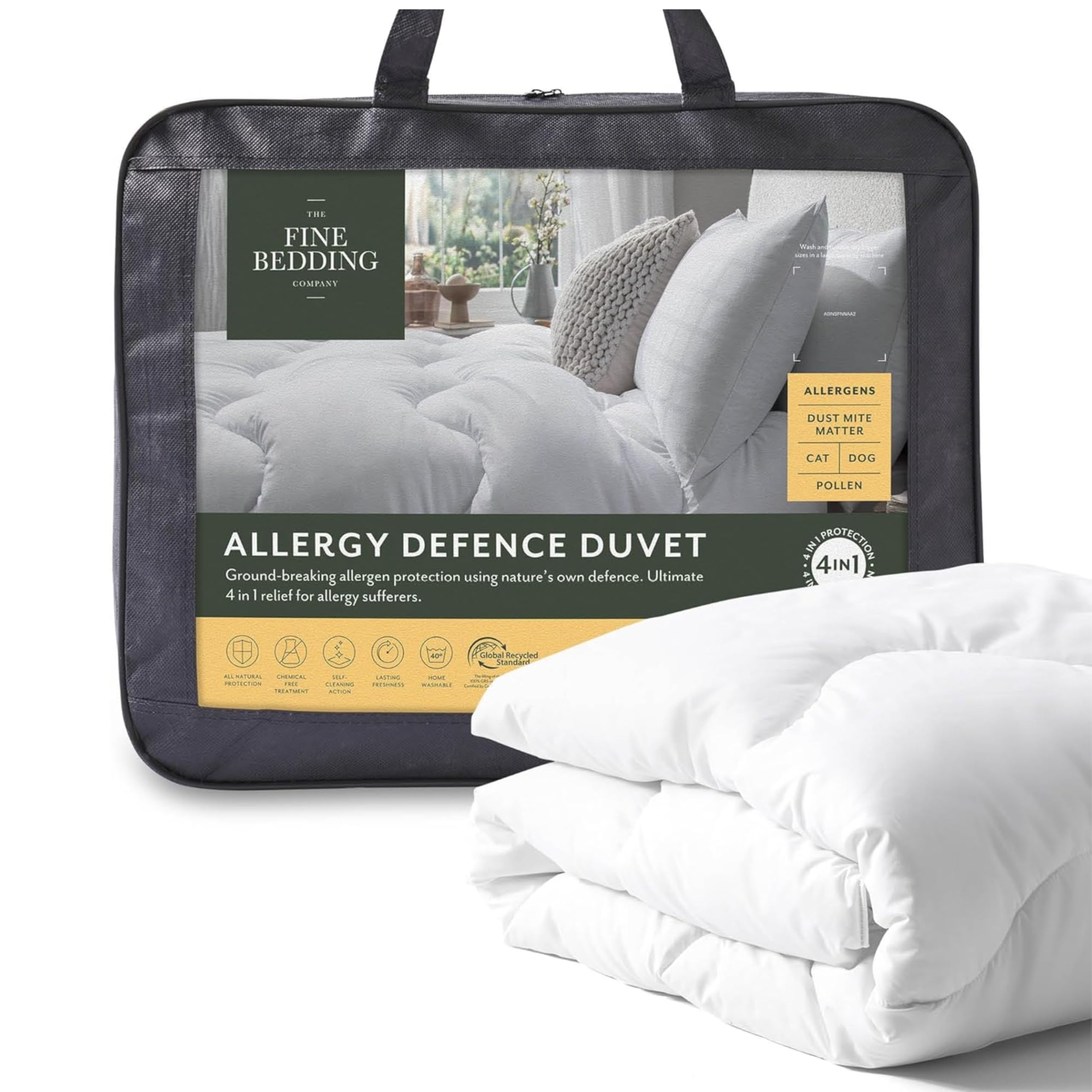 The Fine Bedding Company Allergy Defence Super King Duvet 13.5 Tog – Lightweight Winter Duvet with HeiQ Allergen Tech, Active Anti-Allergy and Washable, Hotel Quality Quilt – Super King Bed Size