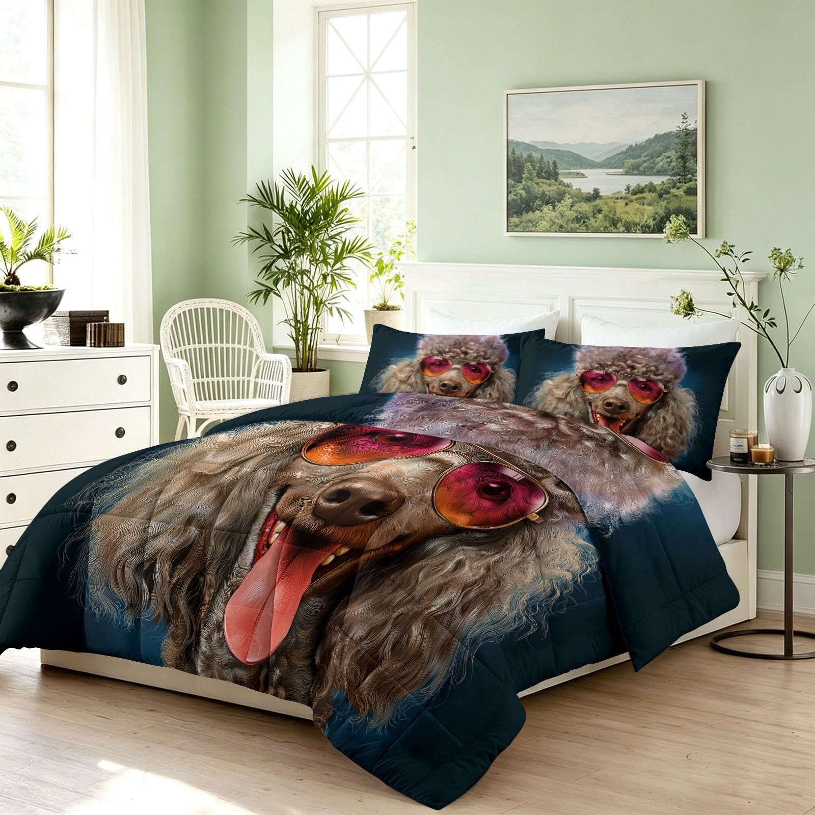 Edredón sin funda para niño Ado, Clipart autoadhesivo edredon lavable 140 x 200 cm, azul caniche gafas sol vectorial, ligera y cálida, ropa de cama con 2 fundas de almohada, hipoalergénica