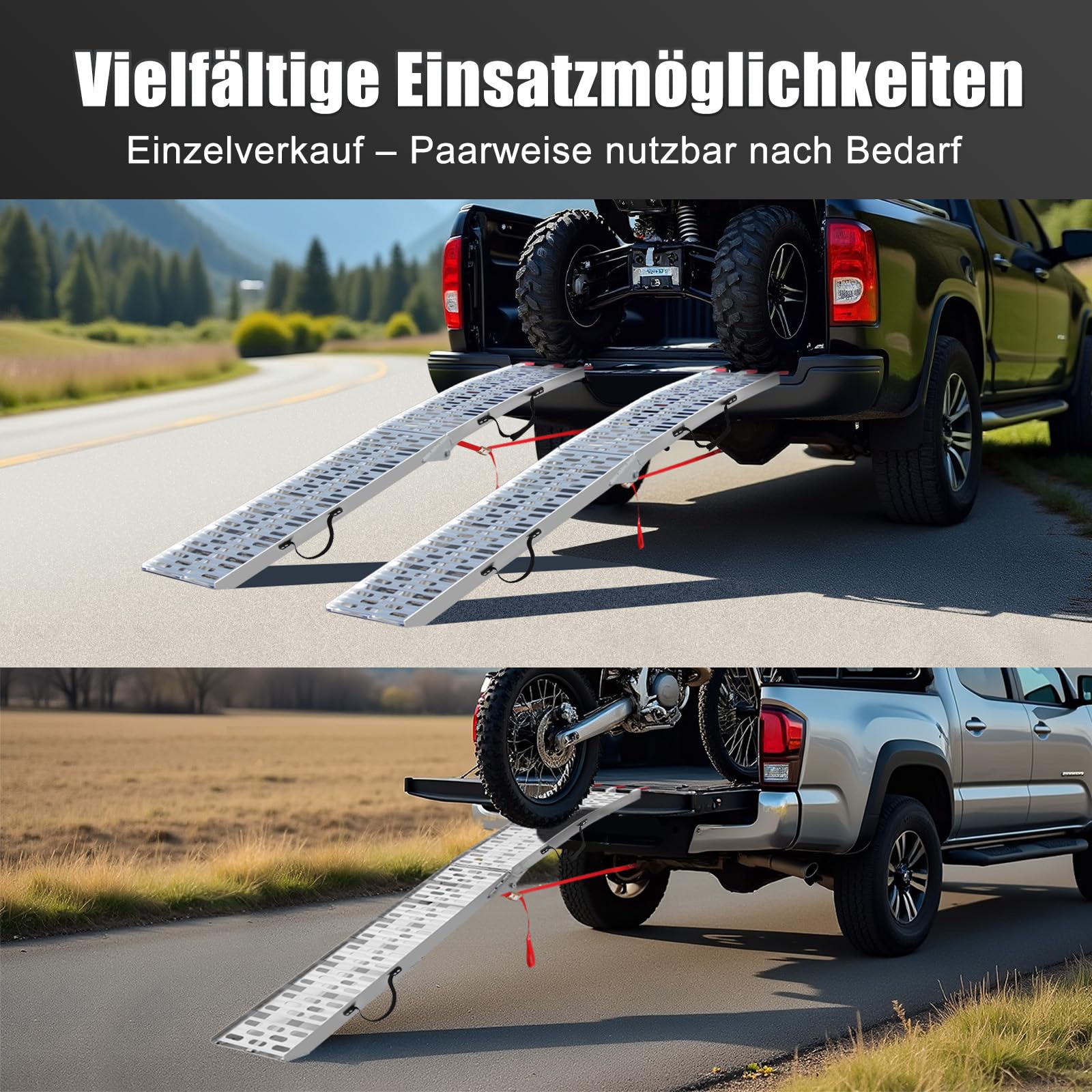 LIEKUMM 228 cm składana rampa Alimunium do SUV, motocykla, ciężarówki, załadunku, nośności 340 kg