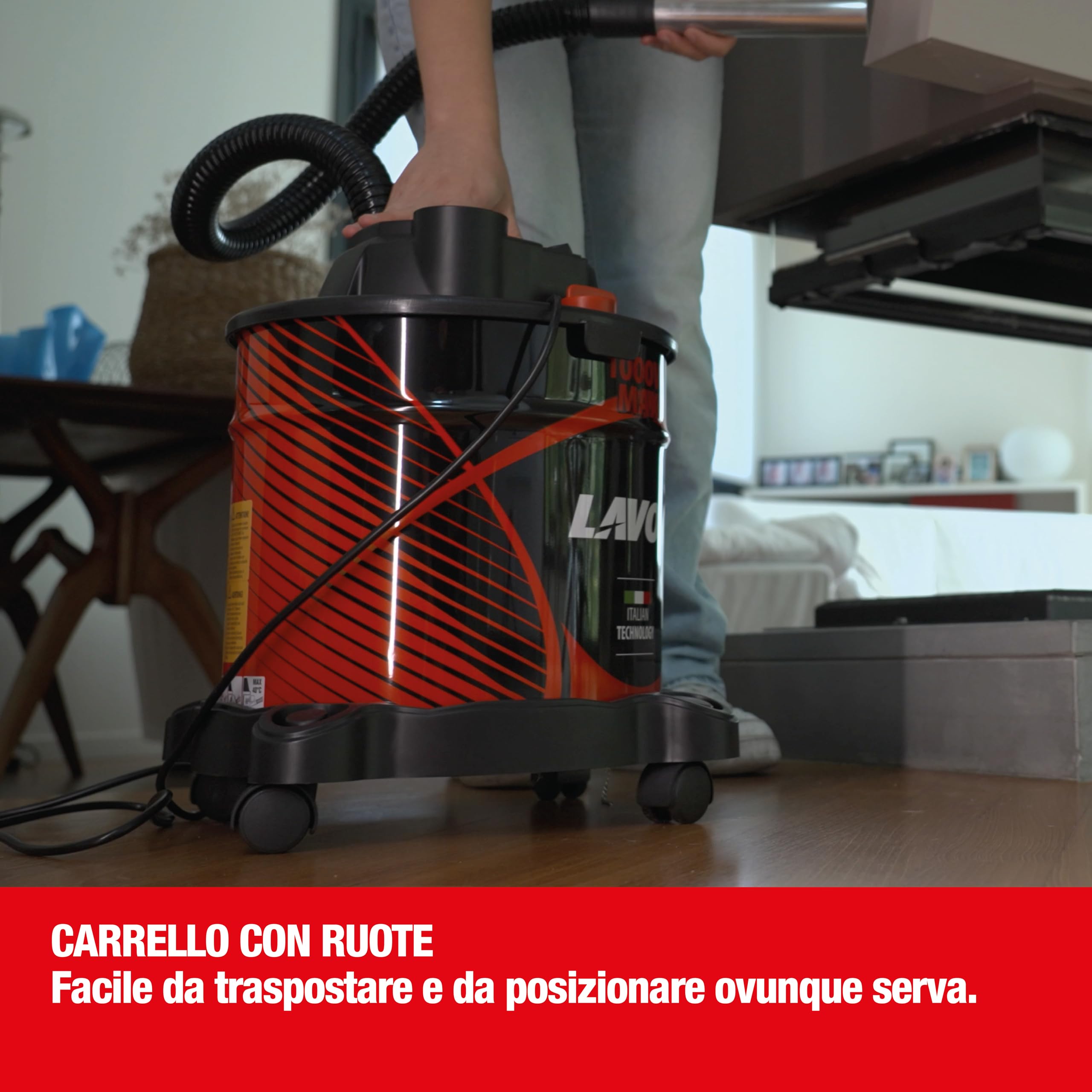 Lavor Aspiracenere ASHLEY 416 con funzione soffiante, regolazione di flusso, carrello, filtro HEPA lavabile e prefiltro polveri fini