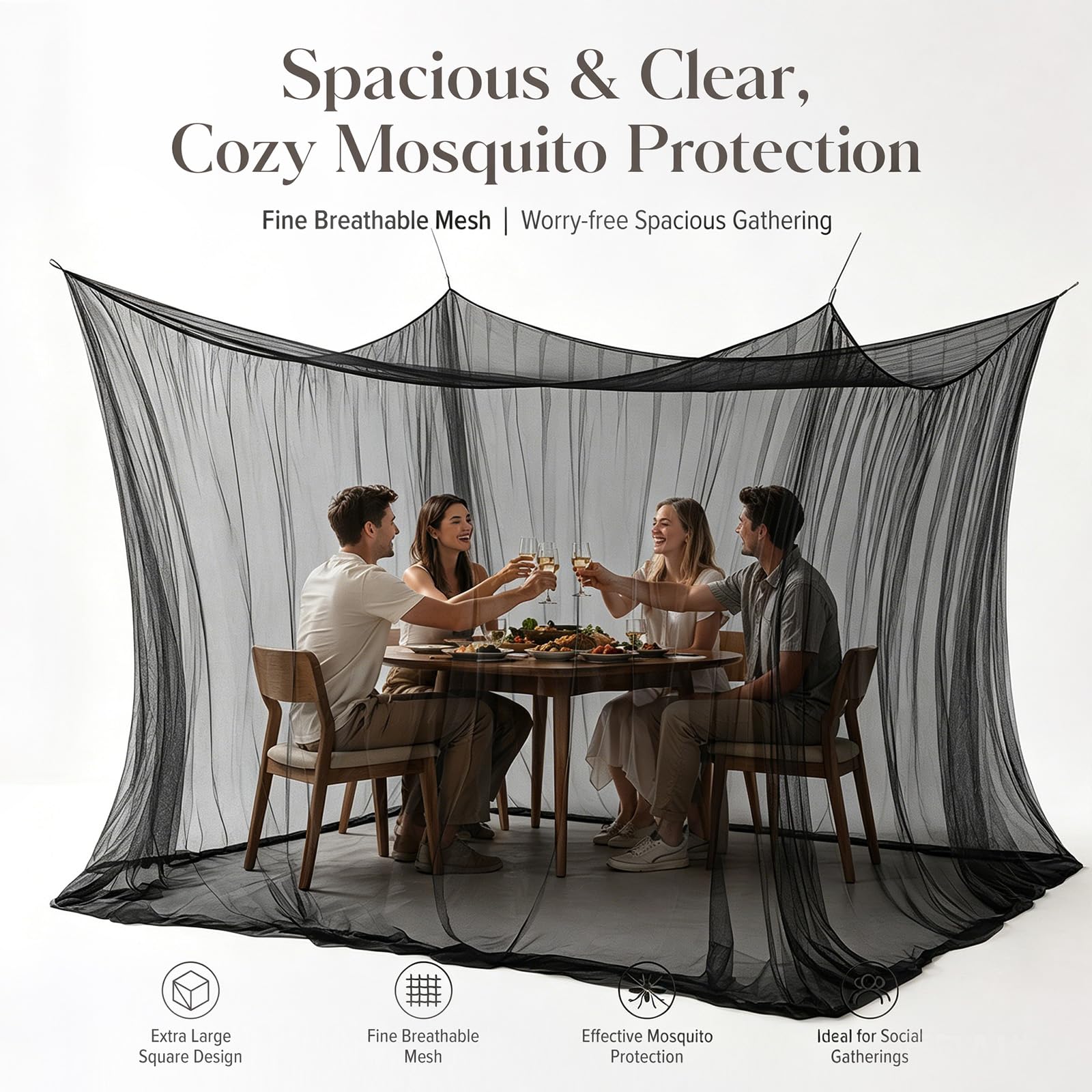 Moskitiera 300 x 300 x 250 cm, moskitiera podróżna, do użytku na zewnątrz, łóżko podwójne, przenośny zamknięty namiot kempingowy, moskitiera do użytku na zewnątrz, do ogrodu, na balkon, taras (czarna)