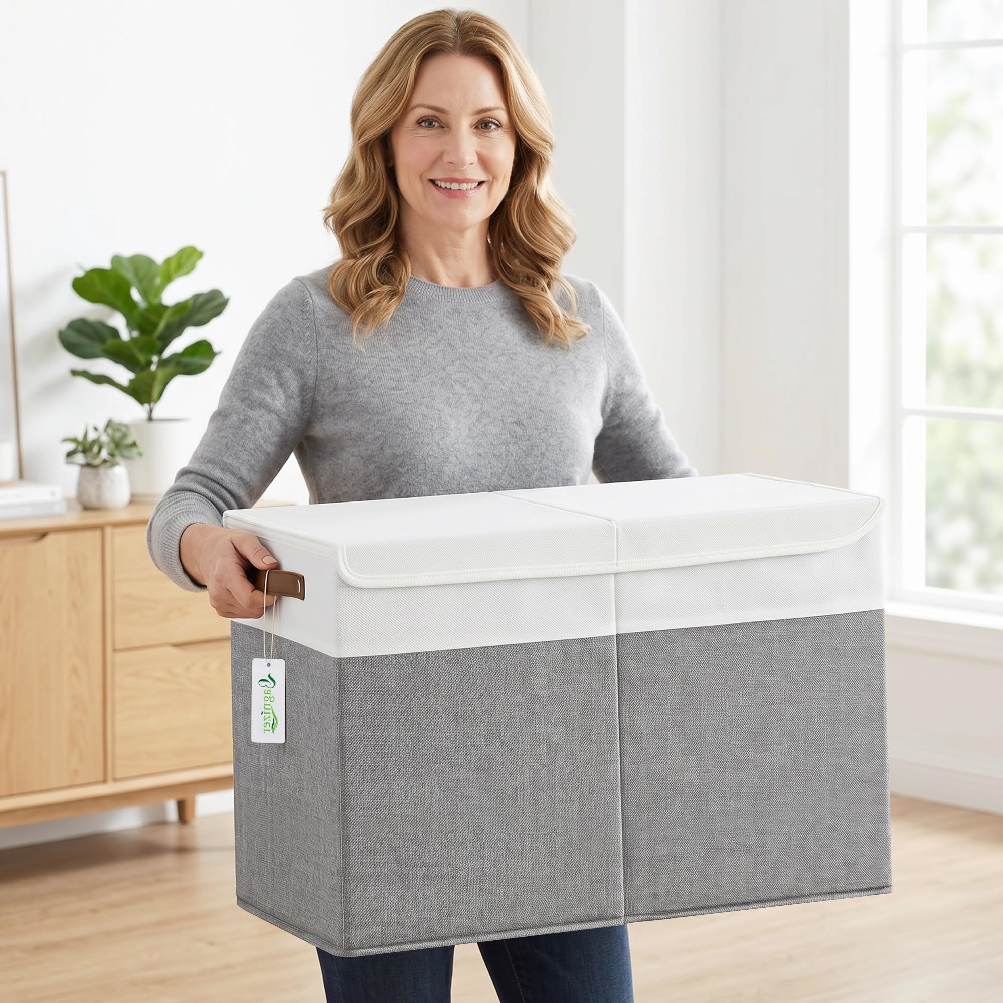 Caja de juguetes grande con tapa, plegable, resistente, organizador de almacenamiento de juguetes, cestas para niños, gris y blanco