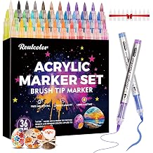 36 Colors Acrylic Paint Markers, Soft Brush Tip Acrylic Paint Pens Paint Markers for Wood, Stone, Canvas, Glass, Fabric, Egg, Rock Painting, and DIY Crafts Non-Toxic, Art Supplies