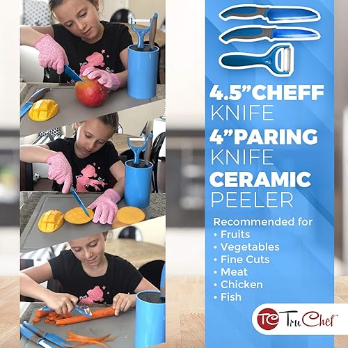 Miniatura 4 de TruChef Juego de cuchillos para niños para cocinar, juego de cocina para niños de 5 piezas en azul, suministros de cocina para niños con cuchillo de