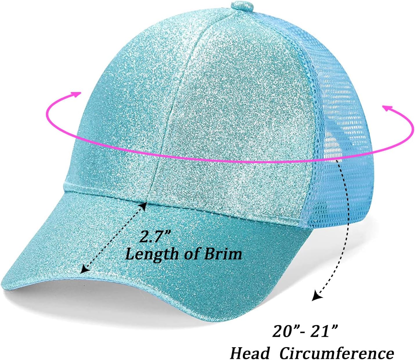 Girls Glitter Baseball Cap Criss Cross Hat, Girl High Ponytail Hat - Kids Trucker Hat with High Bun Messy Ponytail(Ages5-15) - Image 3