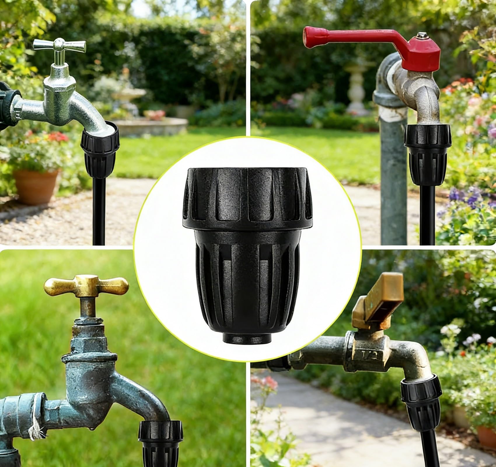 Adaptador de grifo de riego por goteo de 1/2 pulgada, paquete de 3, adaptador de manguera de riego de 3/4 a 1/2 pulgadas, conector de grifo de 3/4 pulgadas, adaptador de manguera de jardín