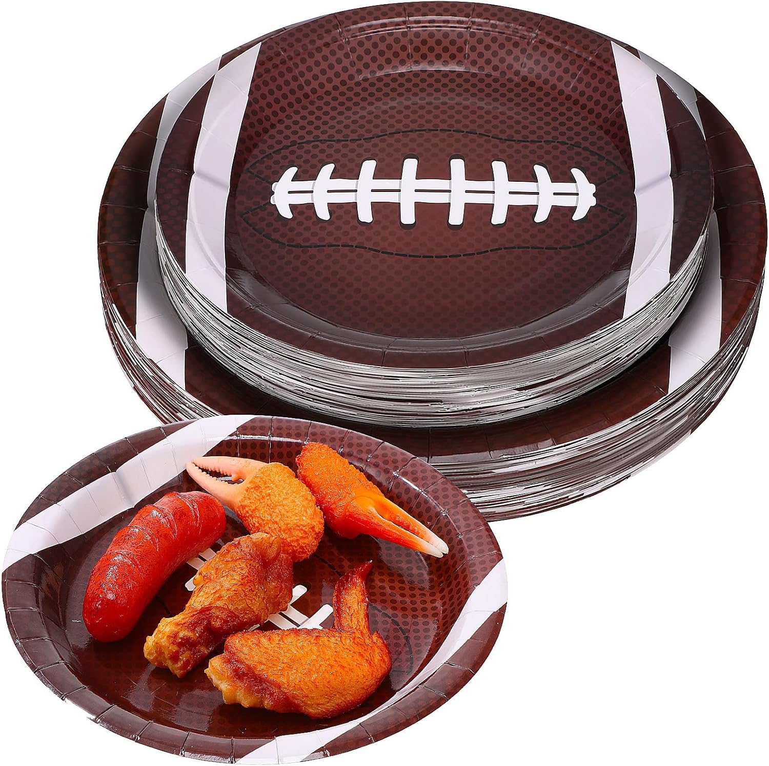 Luxshiny Halloween Football Paper Plates 96pcs Football Plates Disposable Paper Serving Trays Snacks Treat Party Supplies Decorations for Game Day Sports Party Cristmas