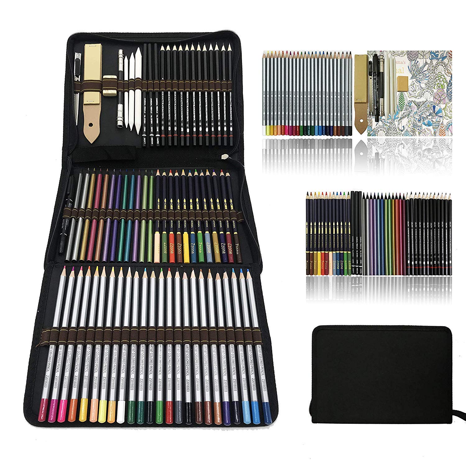 Profesional Lápices de Colores Conjunto de Dibujo Artístico,Lapiz Dibujo y Bosquejo Material Set,Incluye lápices metálicos,acuarelables,carbón,Lápices Pastel,Herramientas de Dibujo y Caja de lápiz