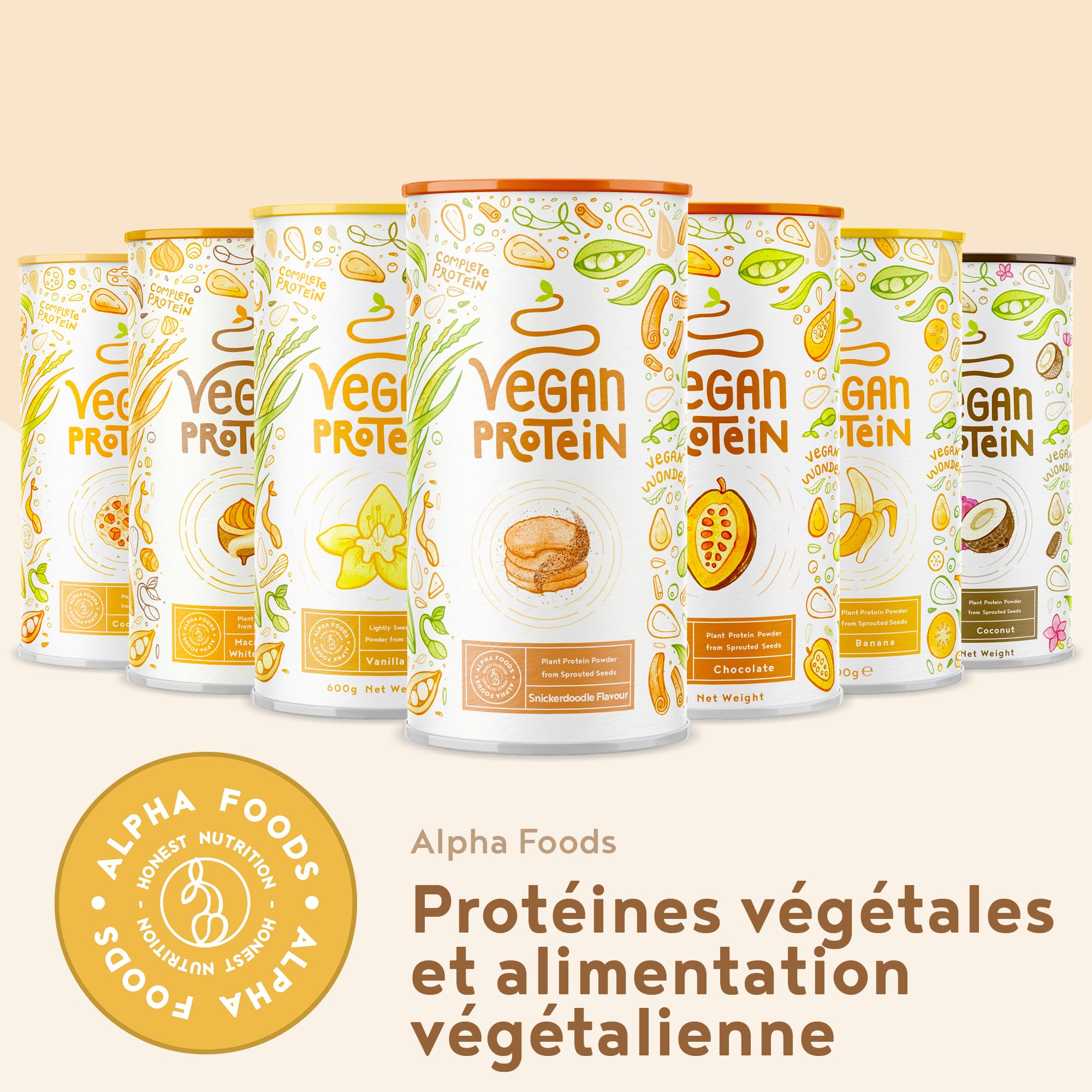 Vegan Proteine en Poudre [600g] | Snickerdoodle | 23g Protein | Protéine Powder de Soja, Riz, Pois & Graines de Tournesol | Pre/Post Workout Proteines Musculation | Shake Protéines | Alpha Foods