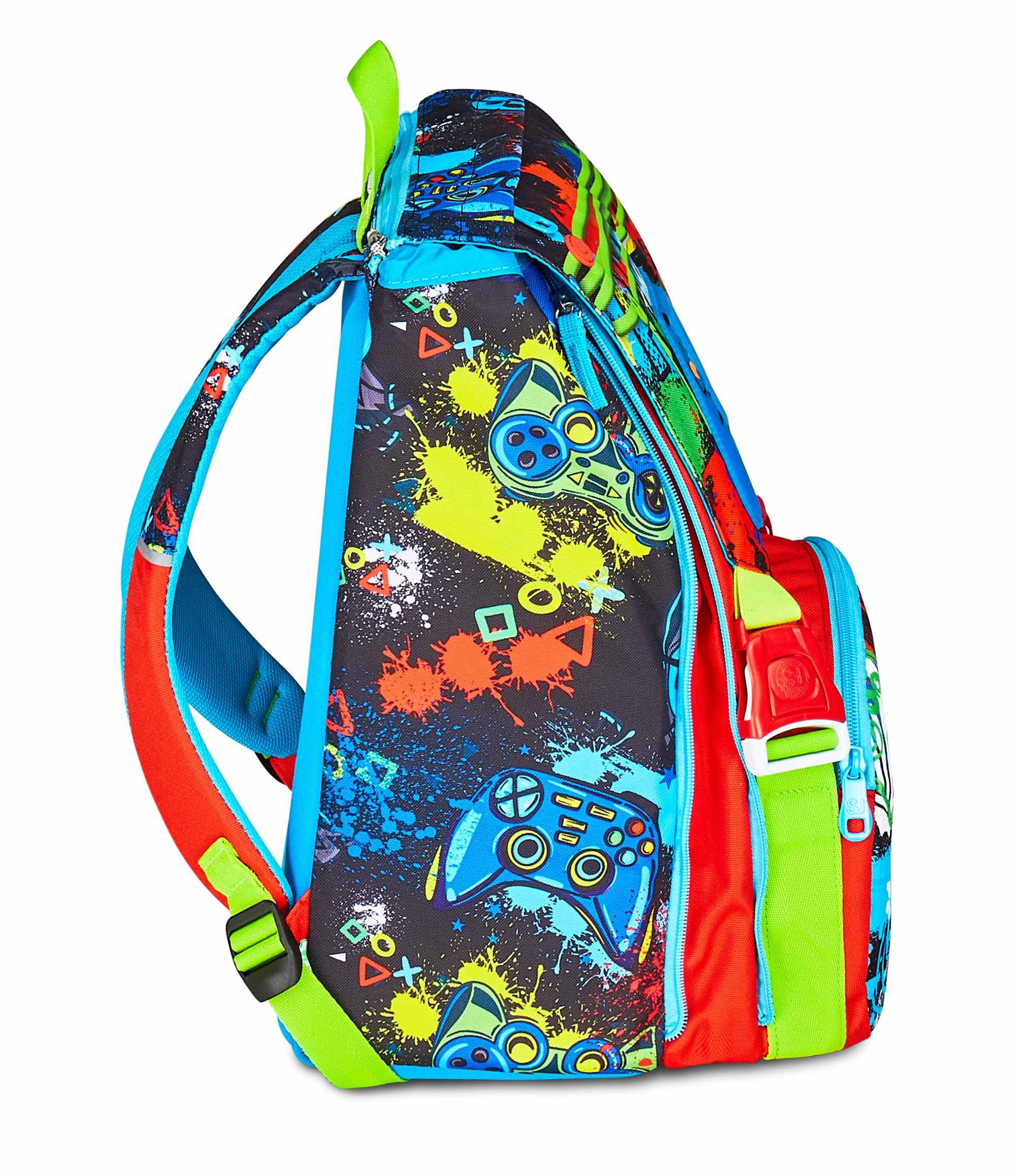SJ GANG STYLE JAM GANG Zaino Scuola Estensibile Big, Blu, Zaino con Divisorio Interno, Tasca Superiore con LED Joystick, Tasca per Borraccia, 24 L, Zaino Scuola Elementare, Zaino Bambino