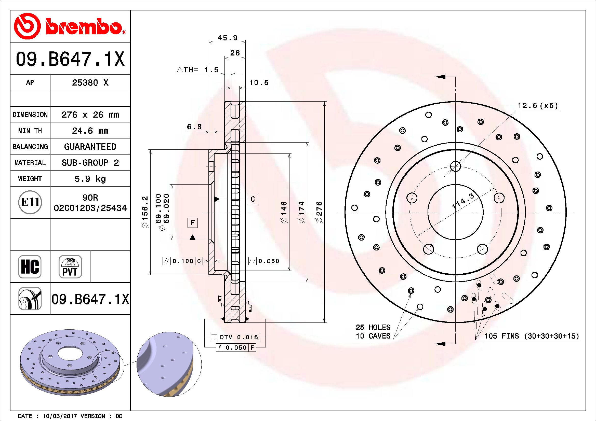 BREMBO 09.B647.1X tarcza hamulcowa