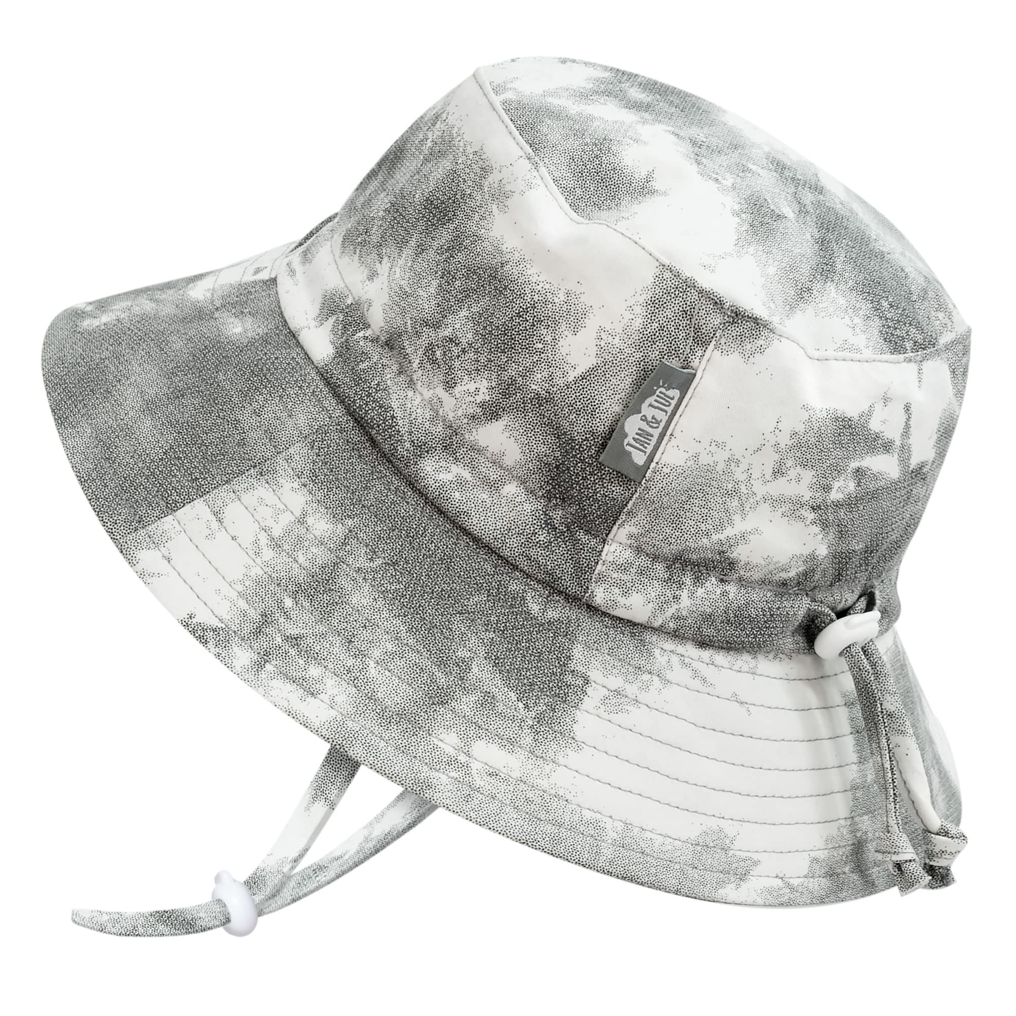 JAN & JUL Summer Toddler Bucket Hat with Strap, Foldable (L: 2-5T, Black Tie-Dye)