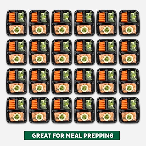 Miniatura 3 de Freshware Contenedores de preparación de comidas [paquete de 150] 3 compartimentos con tapas, recipientes de alimentos, lonchera, apilables, caja