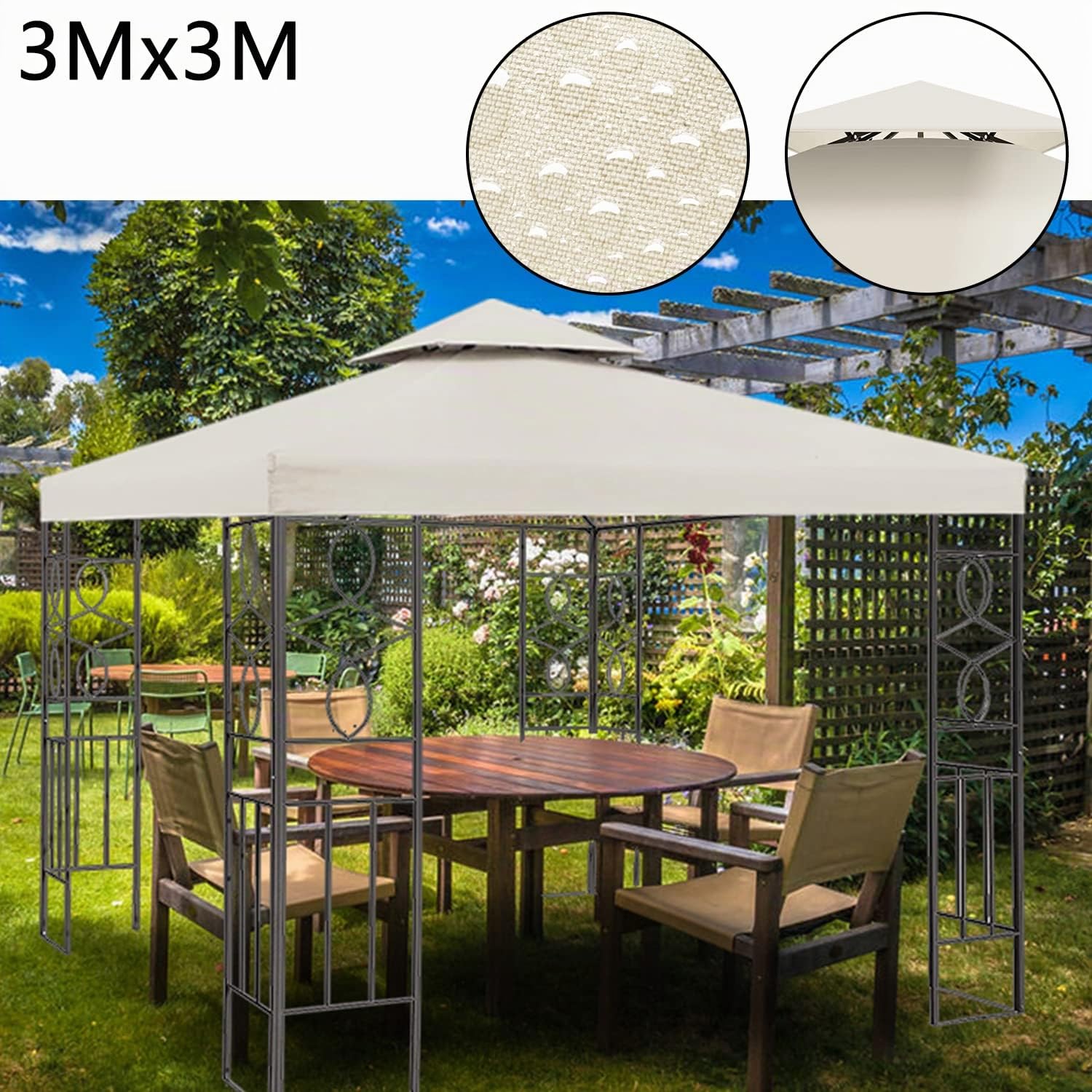 Sonnewelt - Tetto di ricambio per gazebo 3 x 3 m, impermeabile, copertura di protezione UV, doppio tetto, protezione per feste, beige