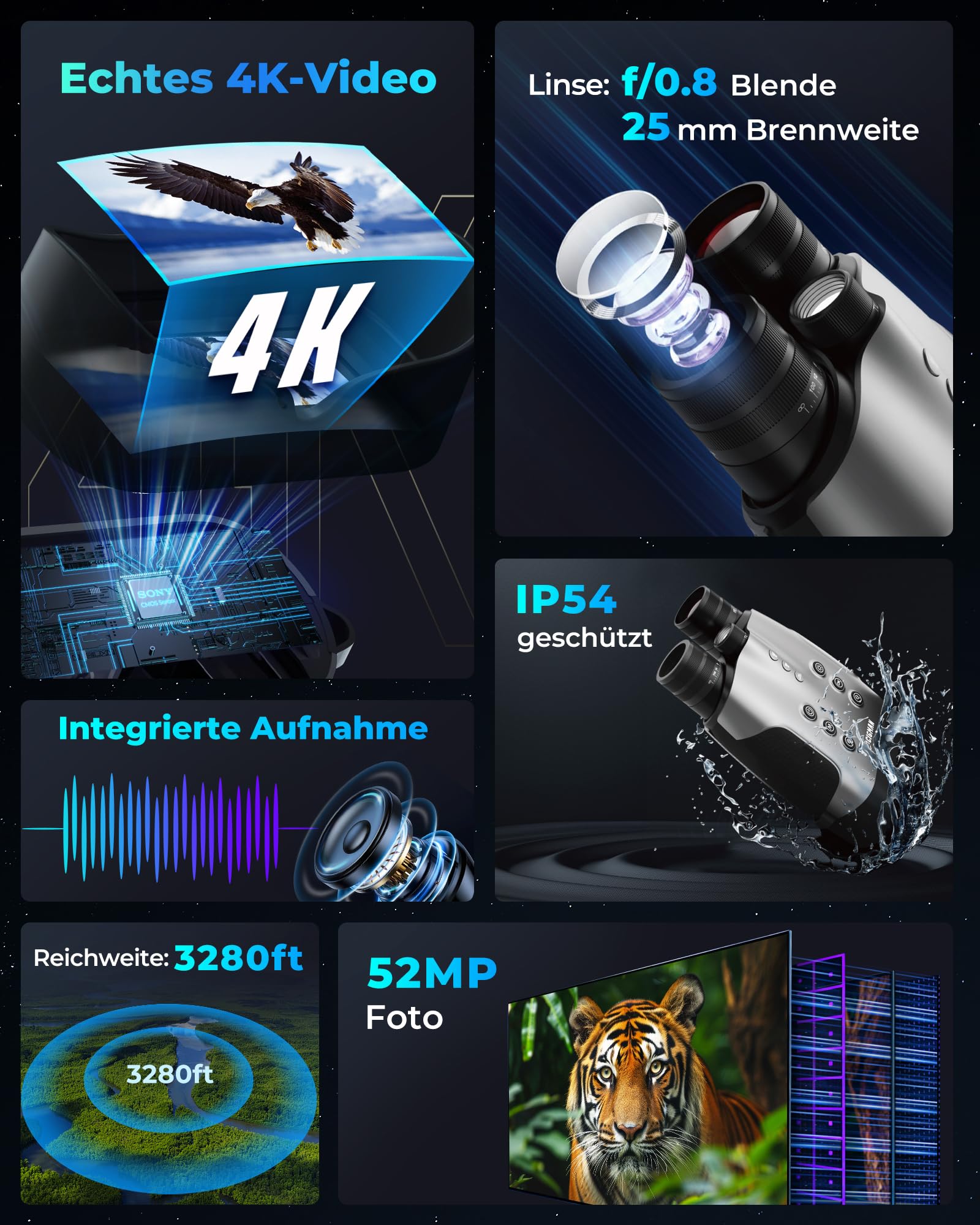 CIGMAN 4K Nachtsichtgerät Fernglas, Infrarot Nachtsichtbrille, Vollfarben Nachtaufnahme, 7-Fach Linse, 18 Std Akkulaufzeit