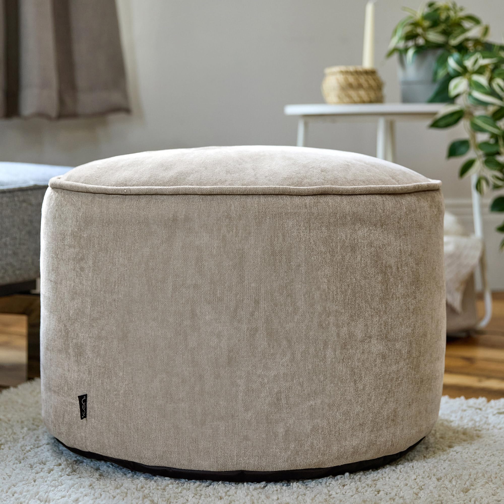 icon Milano Pouf Poggiapiedi, Beige, Chenille, Poltrona Sacco con Riempimento Incluso, Pouf Sacco, Camera da Letto, Soggiorno, Mobili Soggiorno