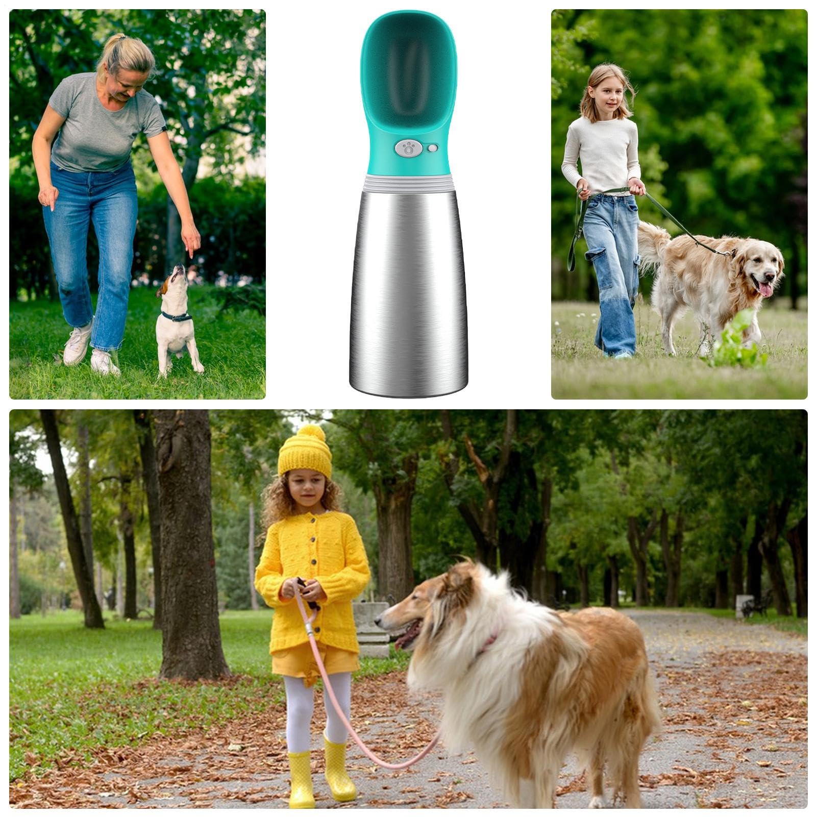 Bottiglia d'acqua da viaggio per cani, dispenser di idratazione per animali domestici, bottiglia in acciaio a prova di perdite con pieghevole, contenitore portatile per bevande all'aperto