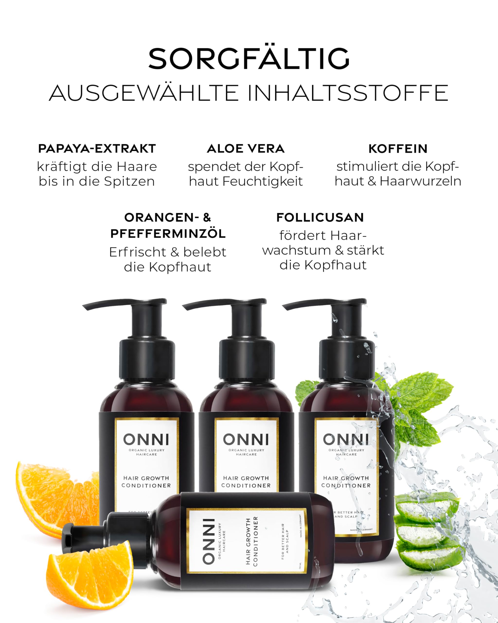 ONNI – Conditioner für Haarwachstum 500ml– Haarpflege mit Follicusan & Koffein – Hair Growth Haar Spülung für kräftiges, seidiges Haar – mit wertvollen Extrakten – vegan, silikon- & parabenfrei