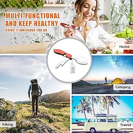 Camping Utensils 2 Pack,HIKENTURE 4-in-1 Stainless Steel Spoon, Fork, Knife, and Bottle Opener Combo - Lightweight and Portable Travel Eating Silverware for Hiking, Backpacking, and Picnic (Red 2pack)