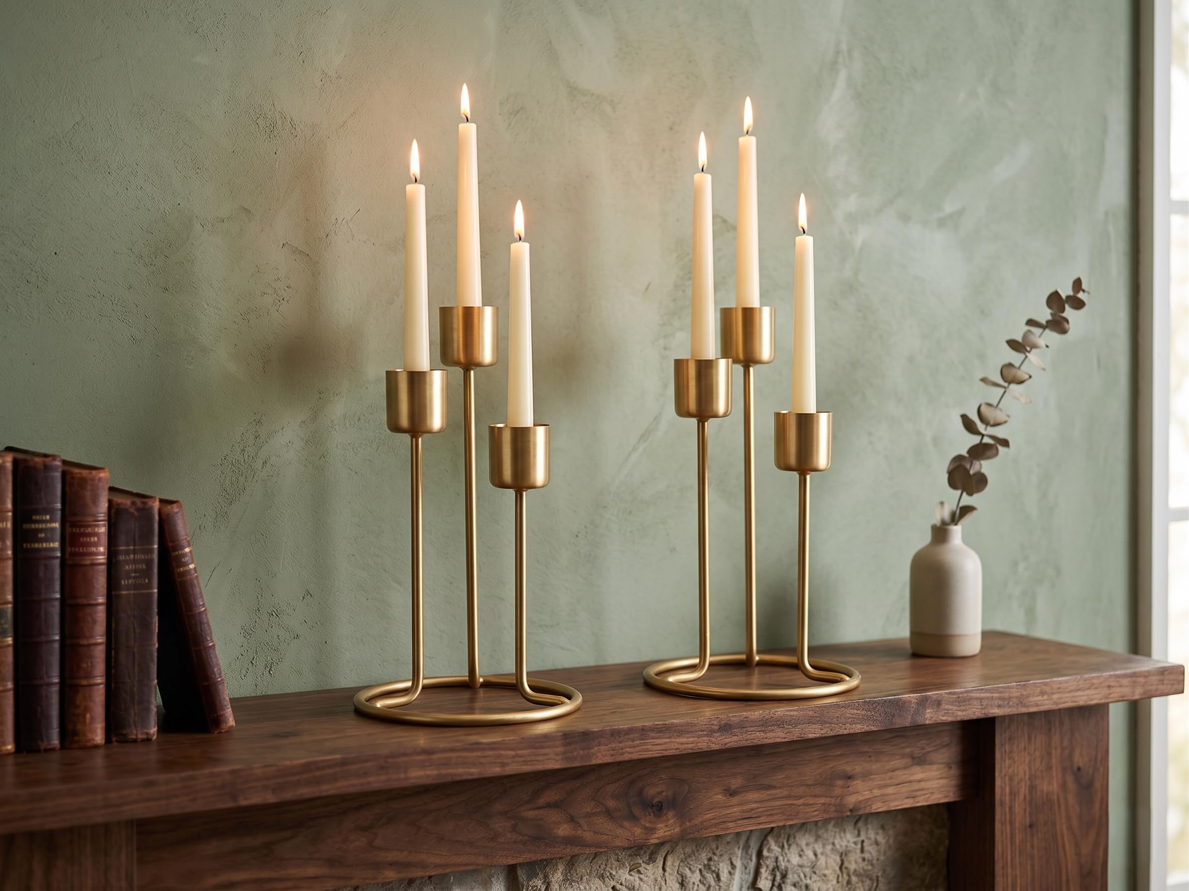 Metal Core 3-Head Gold Taper Candle Holder | Modern Metal Candelabra Centerpiece | Decorative Minimalist Candlestick Stand for Dining Table, Living Room, Weddings & Diwali Decor-image-38