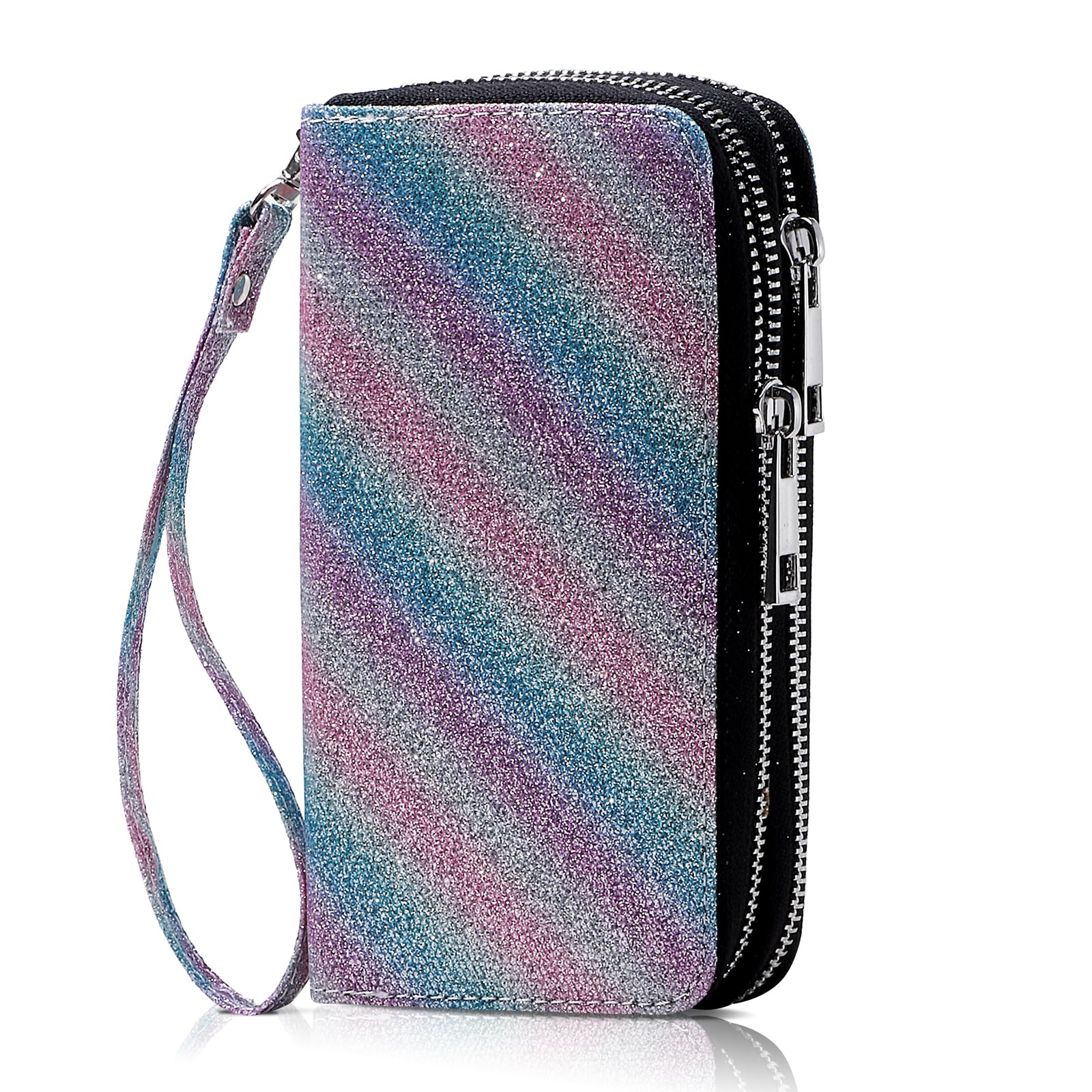 Double Zipper Wallet for Woman Clutch Purse with Cell Phone Holder for Smartphone/Card/Coin/Cash