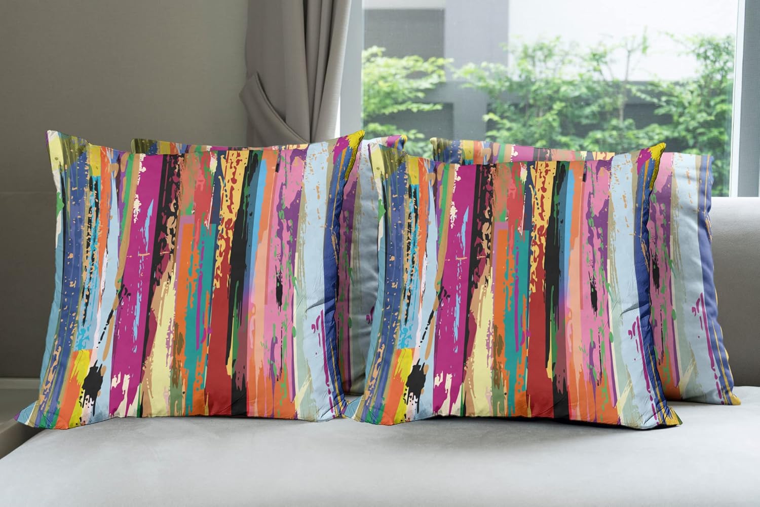 Ambesonne Abstract Decorative Throw Pillow Case Pack of 4, Multicolored Expressionist Work of Art Vibrant Rainbow Design Tainted Pattern, Cushion Cover for Couch Living Room Car, 24", Rainbow Color
