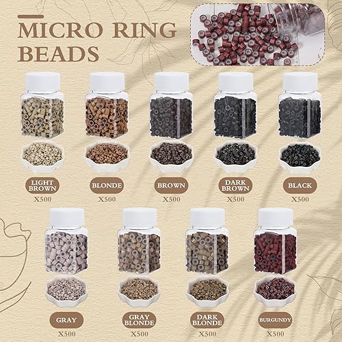 Miniatura 3 de 4500 cuentas para extensiones de cabello de 0.197 in con forro de silicona, anillos de microenlace, herramientas de extensión de cabello humano, 9