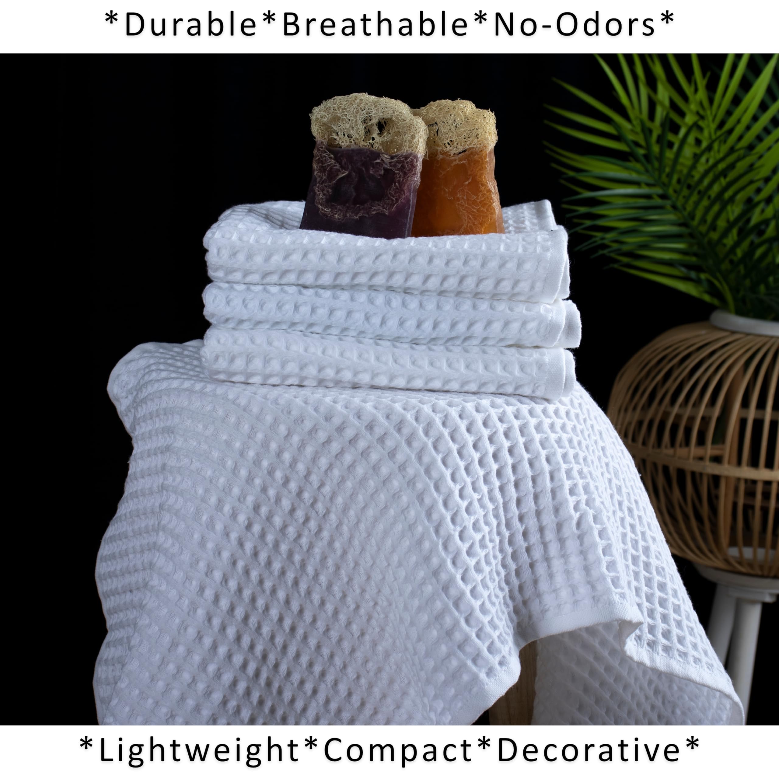 PÜSKÜL - Toallas de cocina de punto gofre, 3 piezas, 100% algodón orgánico turco de primera calidad, ultrasuaves, de secado rápido, absorbentes, sin pelusas, 32 x 16 pulgadas (blanco, 3)