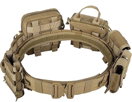 YAKEDA Battle Belt Tactical Molle Duty Belt with Police Pouch 8 in 1 Mud