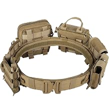 YAKEDA Battle Belt Tactical Molle Duty Belt with Police Pouch 8 in 1 Mud